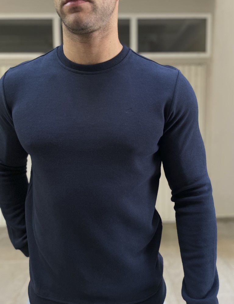 Ανδρική μπλε πλεκτή βαμβακερή μακρυμάνικη μπλούζα plus size 2308N φωτογραφία